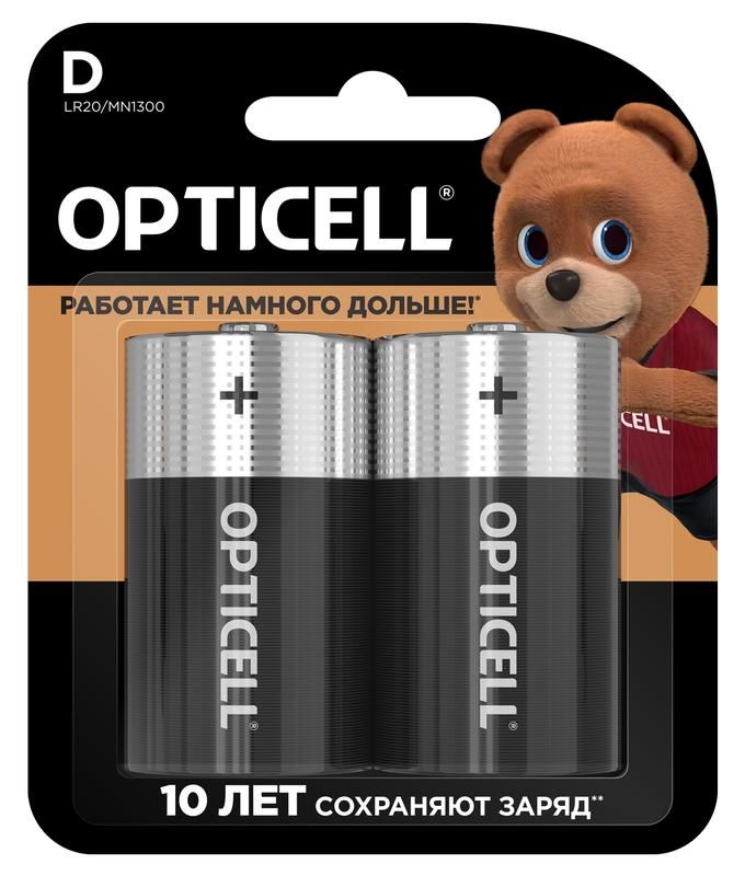 Элемент питания алкалиновый D/LR20 1.5В (блист. 2шт) Basic Opticell 5051005