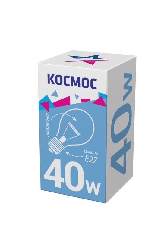 Лампа накаливания 40Вт A50/A55 прозрачная E27 230В КОСМОС LKsmSt55CL40E27v2